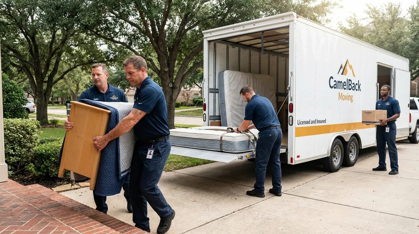 Crew loading residential truck for cross-state move from Snoqualmie, WA