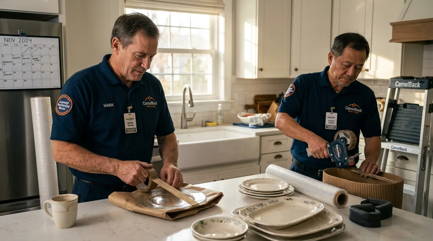 Professional crew packing kitchen dishware in Snoqualmie, WA